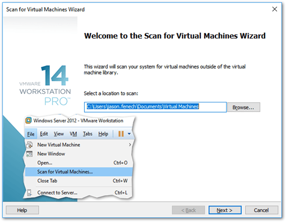 Scanning for virtual machines on local and remote storage