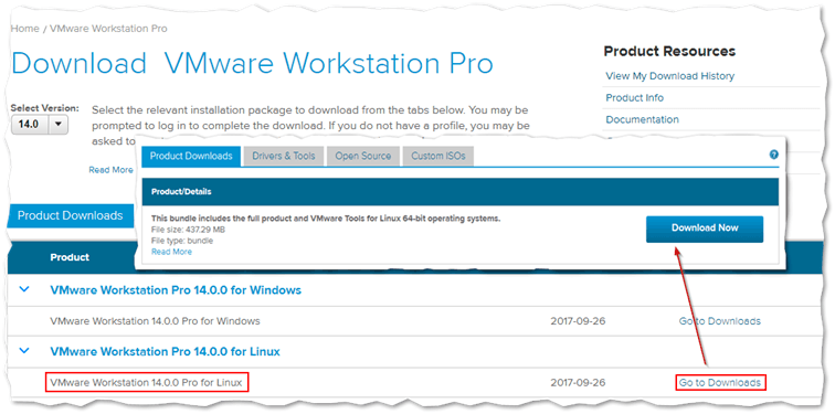 Downloading Workstation 14 Pro from my.vmware.com