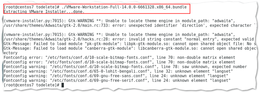 Running the Workstation 14 Pro installer from a terminal window on Centos