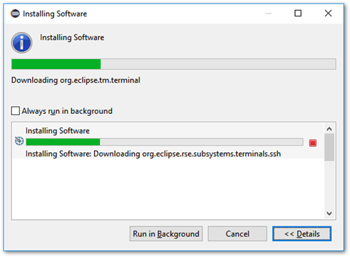Software installation progress in Eclipse