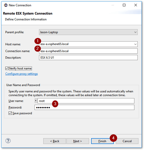 Configuring an ESXi connection