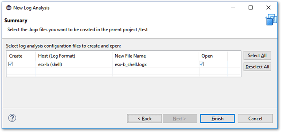 Selecting the ESXi log file to analyse