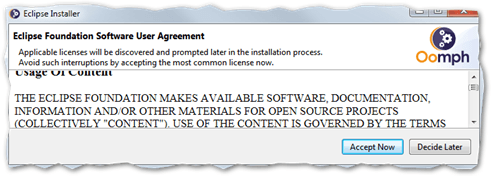 Accepting the Eclipse Software User Agreement
