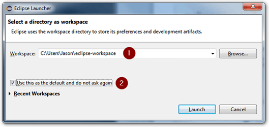 Setting Eclipse's default workspace