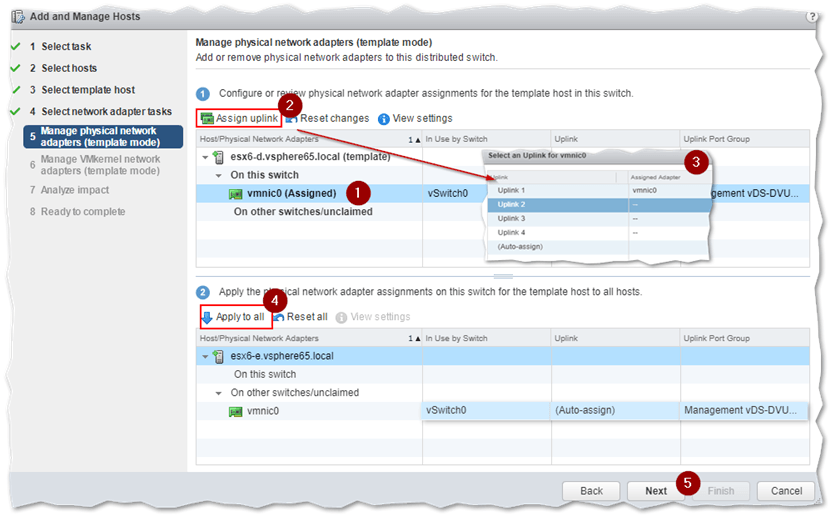 Setting uplink ports in template mode