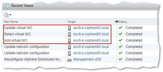 Monitoring network tasks in the recent tasks window