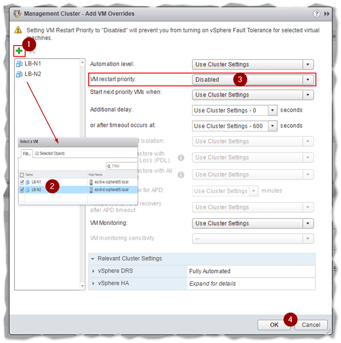 Configuring VM Overrides for 2 specific virtual machines