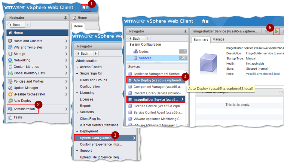 Starting the Auto Deploy and ImageBuilder services in vSphere Web Client