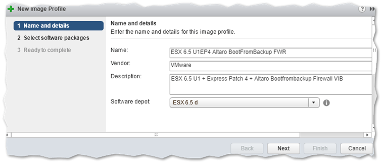 Setting the details for the image profile