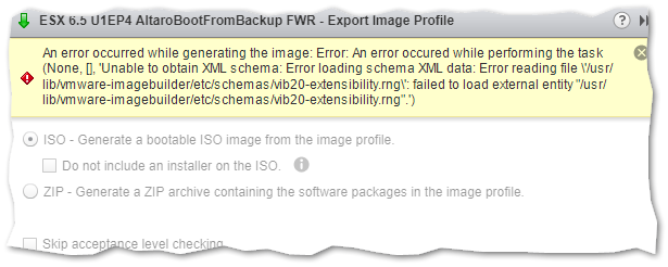 An error is generated if the acceptance level on a package is not correctly set