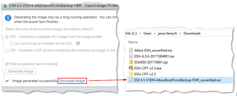 Download the customized ESXi ISO image to a local folder