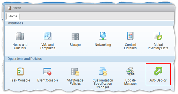 The Auto Deploy icon becomes visible once you start the required services and log in back in vSphere Web client