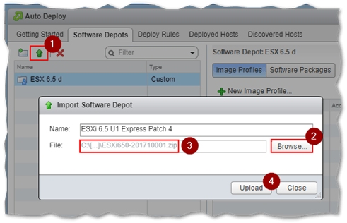Uploading an ESXi image / patch to a custom software depot in Image Builder