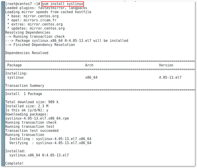 Adding the Syslinux package using YUM