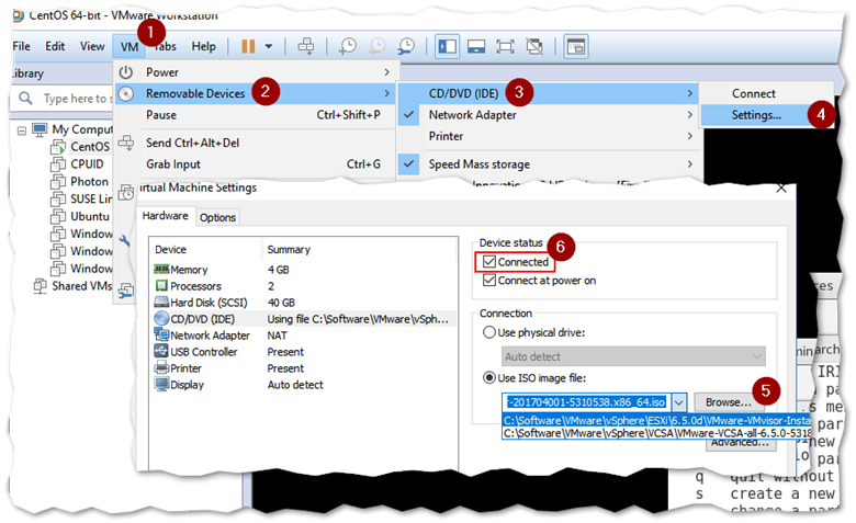 Mounting an ISO image on a VM using VMware Workstation