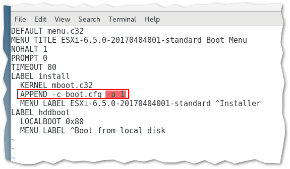 Editing an entry in the syslinux.cfg