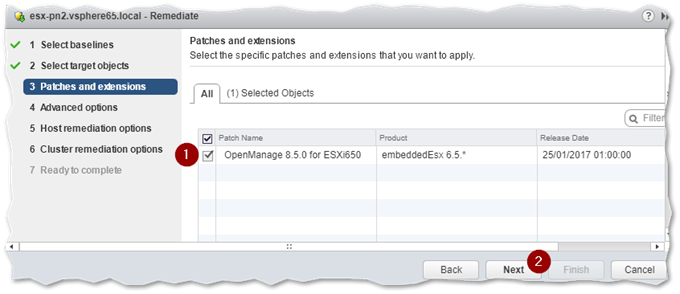 Selecting which patches to apply to the target ESXi host