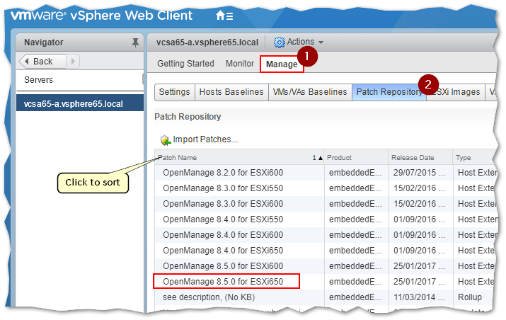 A list of Dell patches available from the repository