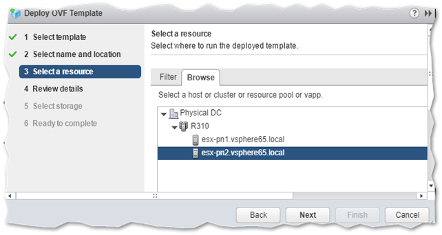 Selecting a target ESXi host