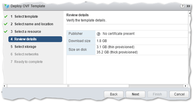 OVF deployment review details