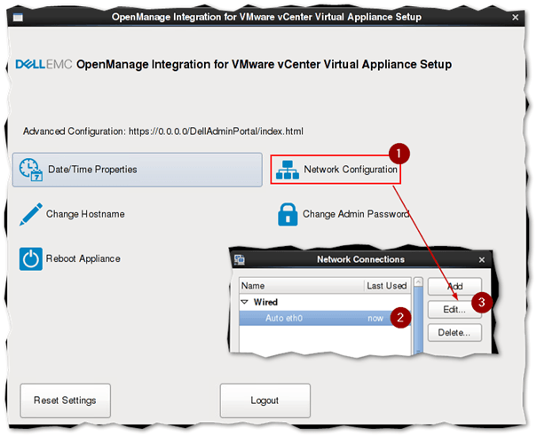 Setting the appliance's network configuration