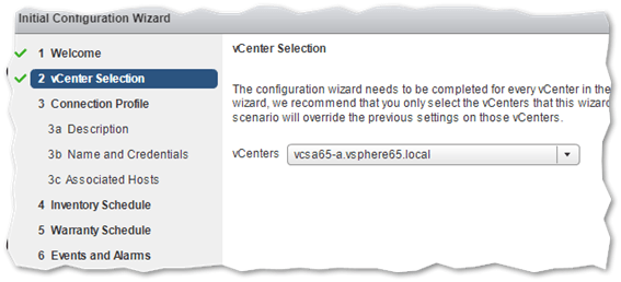 Selecting the vCenter Server instance against which the appliance is first initialized