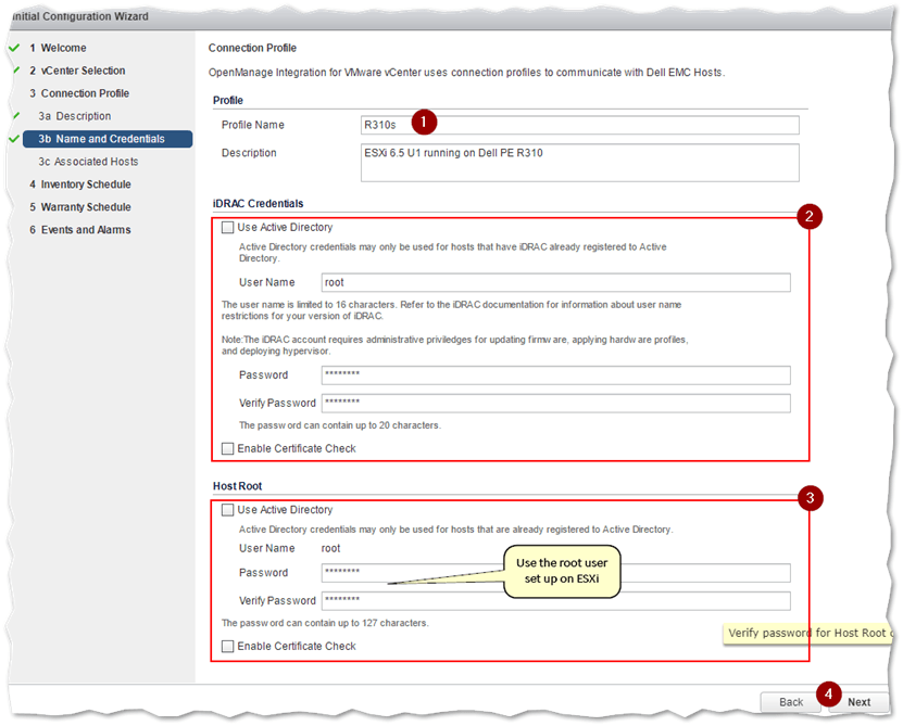 Populating a connection profile with ESXi and iDRAC credentials