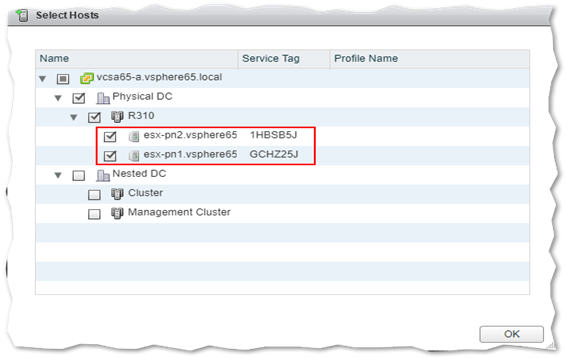 Selecting the ESXi host running the OMSA VIB