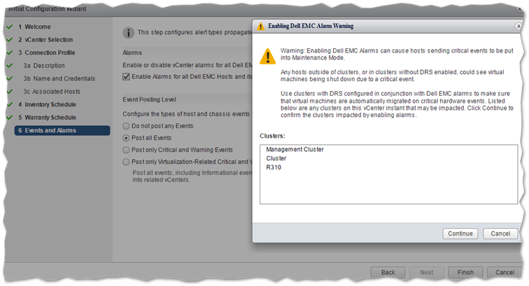 Enabling alarms for critical and warning events