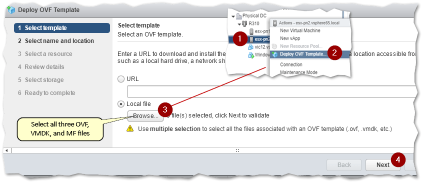 When deploying the appliance using the vSphere Web client, make sure to select all 3 files