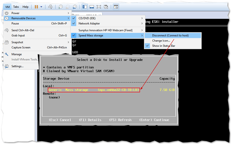 Double check that the USB device is visible to the VM. This ties in with ensuring that the USB arbitration service is running correctly.