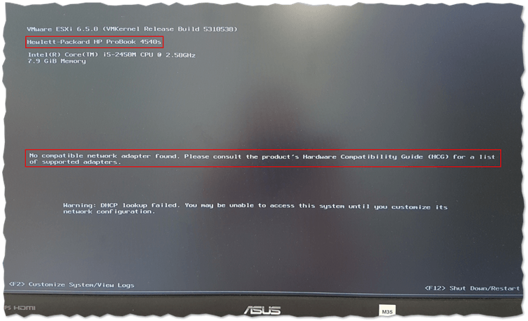 Booting to ESXi on my ancient HP ProBook 5404s Windows laptop