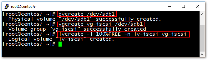 Using LVM commands to create a physical volume, volume group and a logical volume