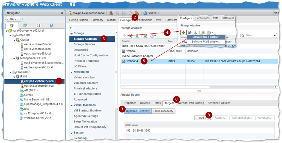 Adding and configuring the iSCSI Software Adapter on ESXi