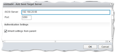 Adding the iSCSI target server to the iSCSI Software Adapter list of targets