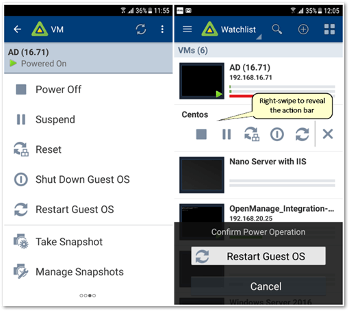 VM management actions