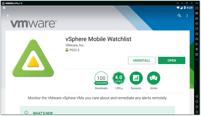 Installing vSphere Mobile Watchlist from Play Store