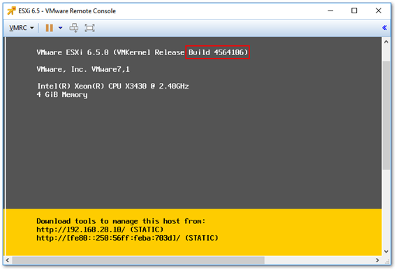 Checking the ESXi version and build from console (DCUI)