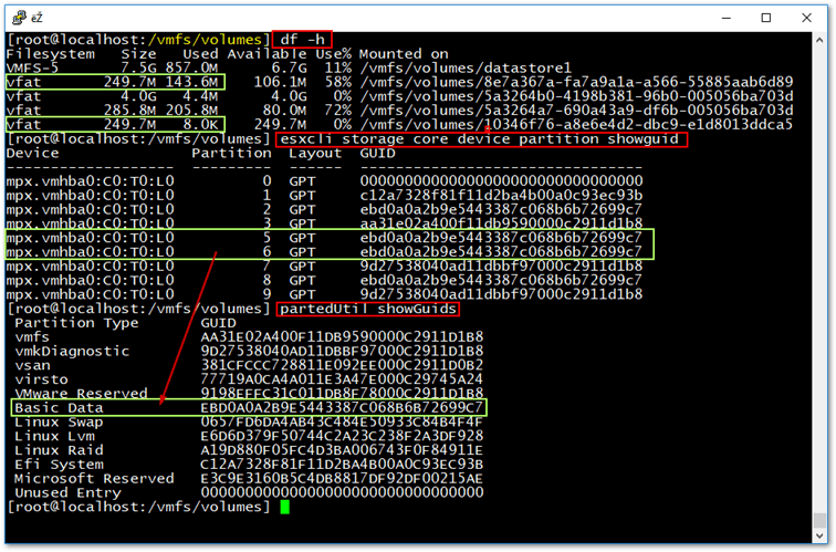 Shell commands will help you determine which partition is which