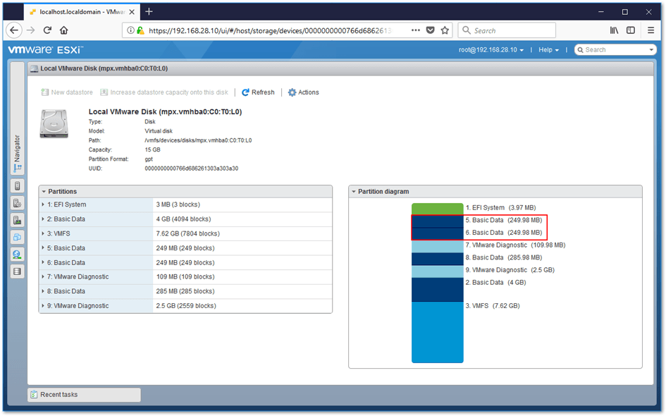 Using the host client to list partitions on a host