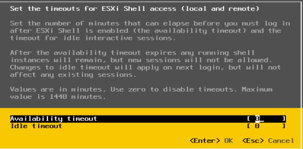 Timeouts for ESXi Shell Access