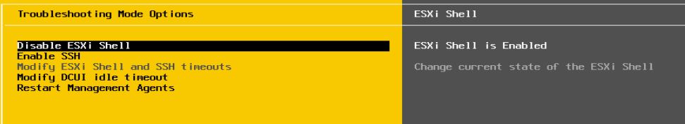 ESXi troubleshooting Mode options