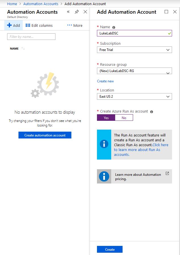 Azure automation accounts