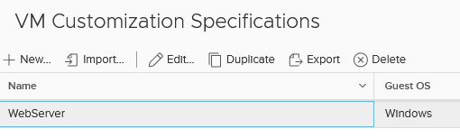 VM Customization Specifications