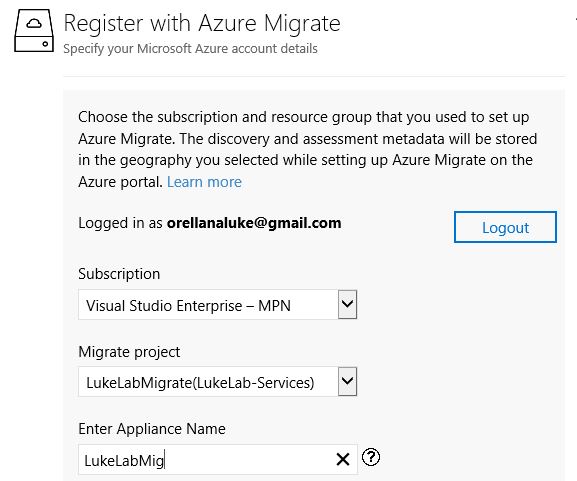 register with azure migrate