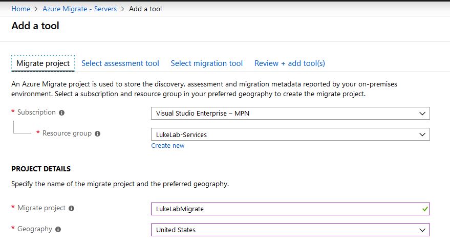 add a tool azure migrate