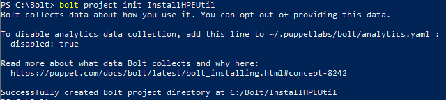 Puppet bolt project initialization