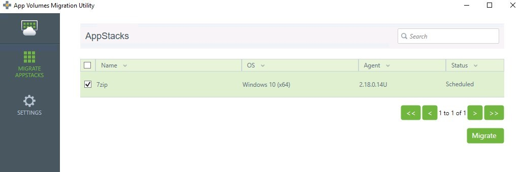 AppStack to migrate status from Ready to Scheduled click Migrate