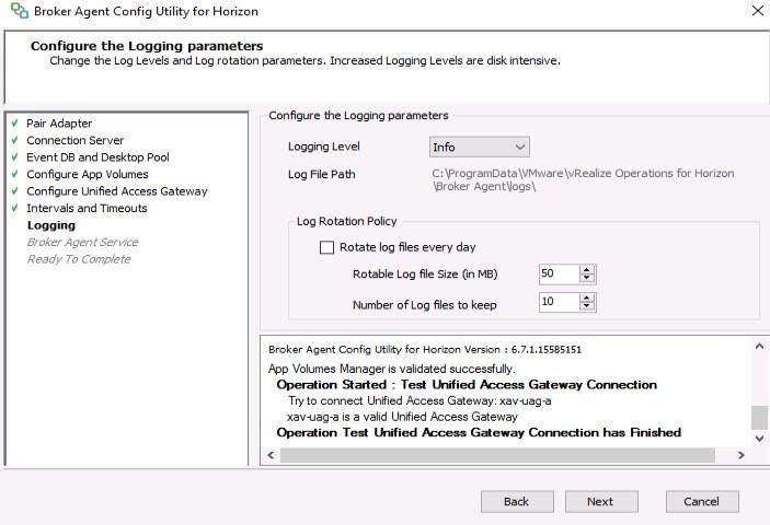 Broker Agent Horizon Logging Parameters Configuration