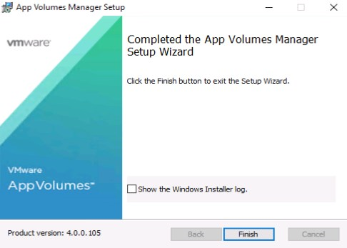 Completed the App Volumes Manager Setup Wizard
